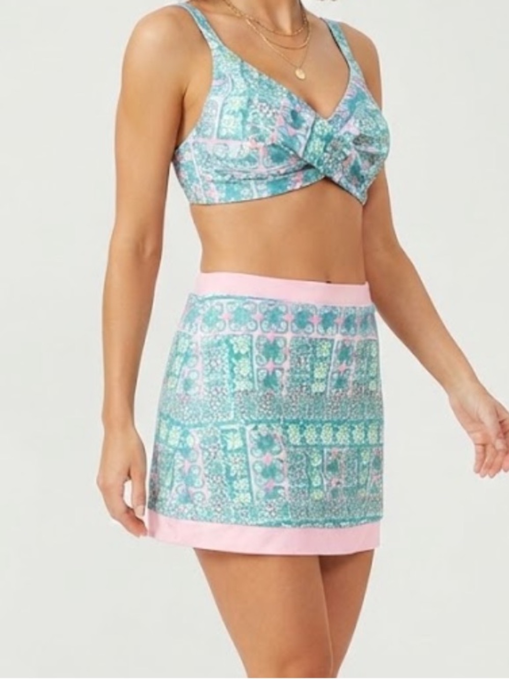 NWOT Women’s Multicolor Aqua and Pink 3 Piece Swimsuit Set Size Large